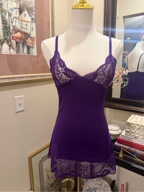Lace-Trim Purple Chemise Slip with Adjustable Straps